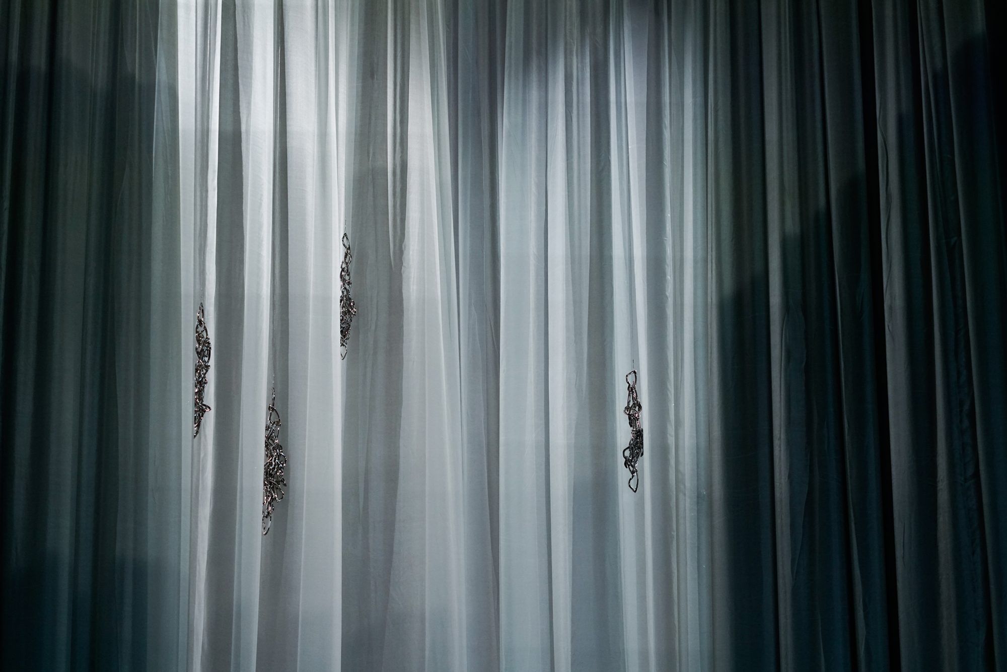 Bent 1 & Bent 2, 2025, chalk on acrylic on felt, at Sigg Prize 2025 exhibition, M+, Hong Kong, 2025.